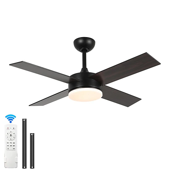 Flynama 42 in. Black Indoor DC Motor Downrod Mount Standard Propeller Ceiling Fan with Remote Control, 6-Speed Levels