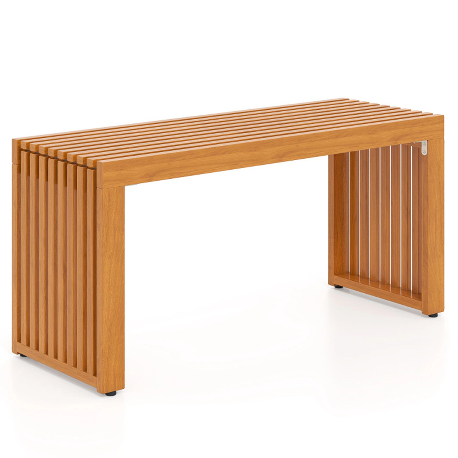 SUGIFT Teak Adjustable Foot Pads 36 Inch Patio Bench All-Slat Acacia Wood Backless Loveseat