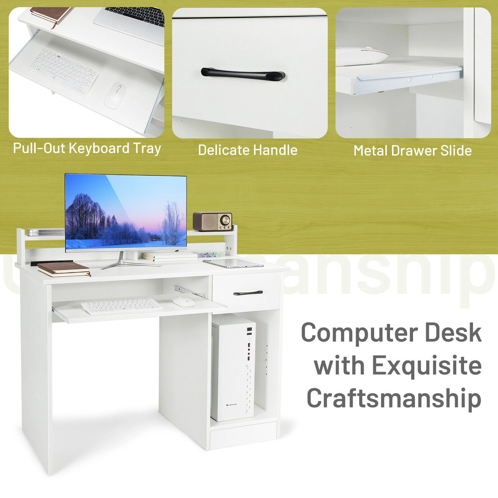 SlickBlue Computer Desk with Drawer and Adjustable Shelf
