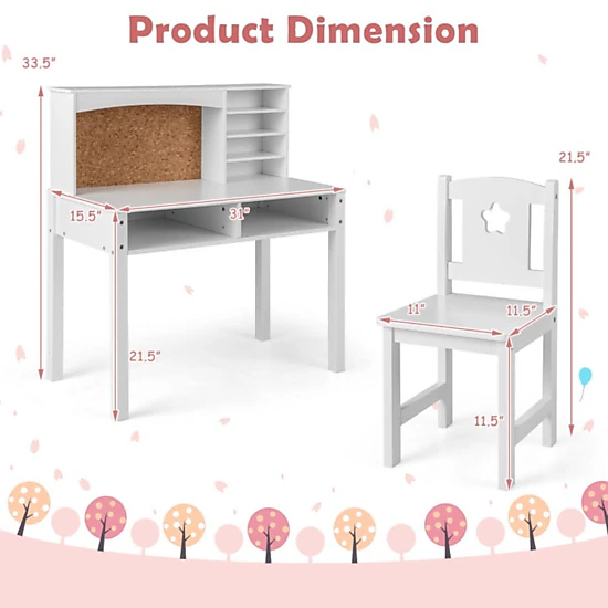 Hivvago Kids Desk And Chair Set With Hutch And Bulletin Board For 3+ Kids