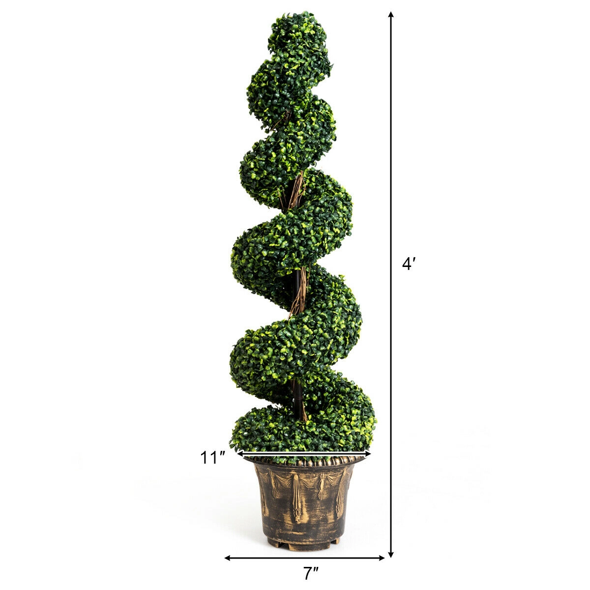 SUGIFT Set of 2 Spiral Shaped Real Wood Trunk Artificial Boxwood Topiary Trees 4-ft Tall 11-in Pot 13-lb Green