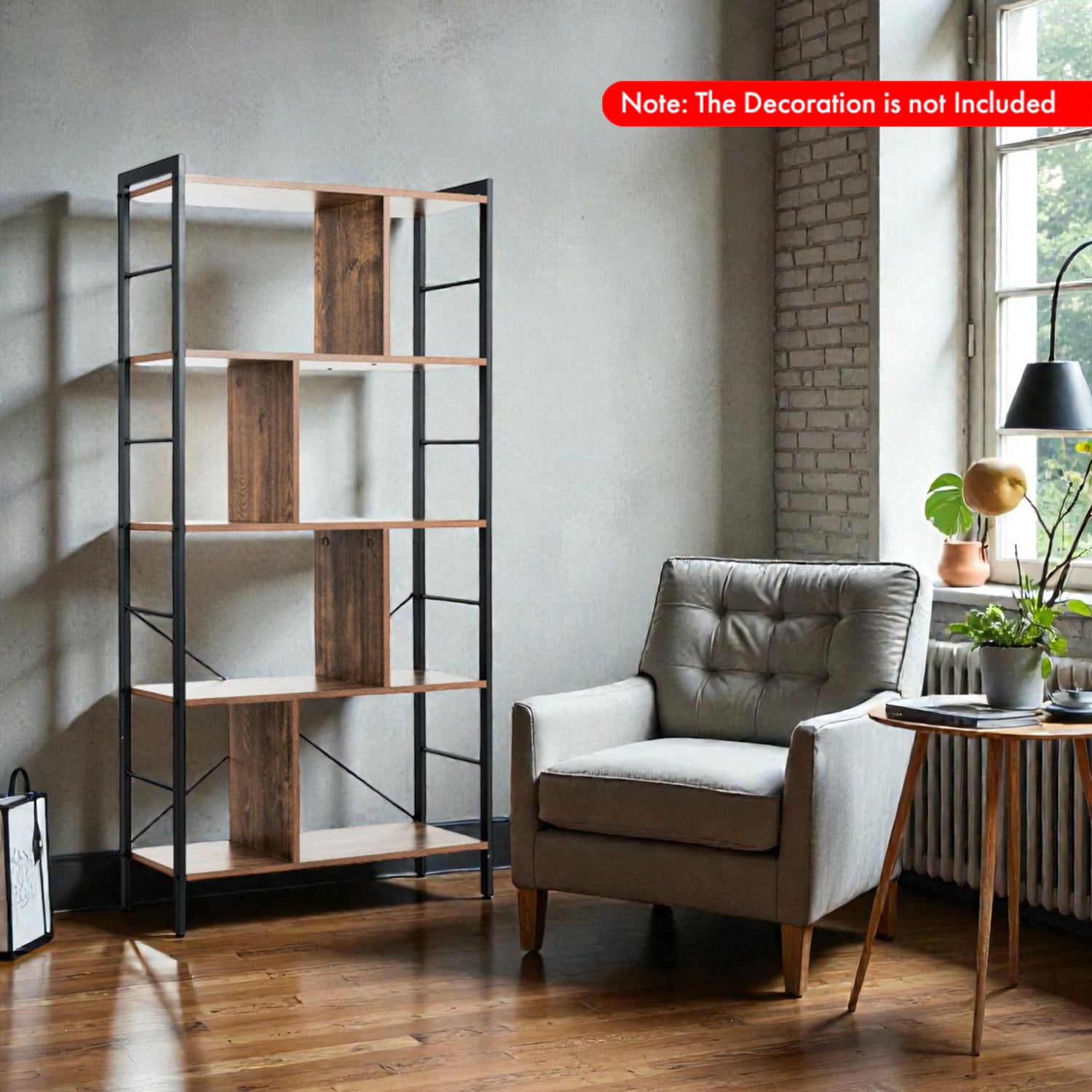 Hivvago Industrial Freestanding 4-Shelf Bookcase