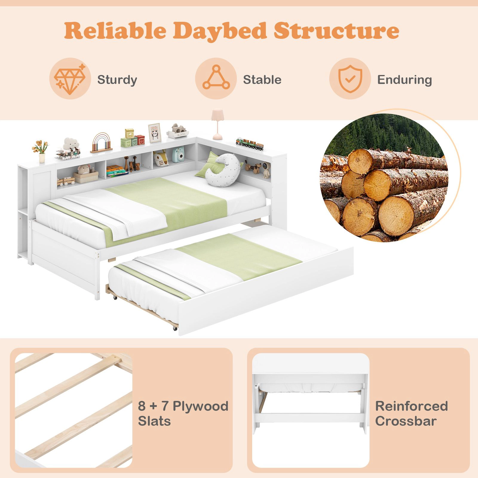 SlickBlue Twin Daybed with Trundle and Storage Cubes