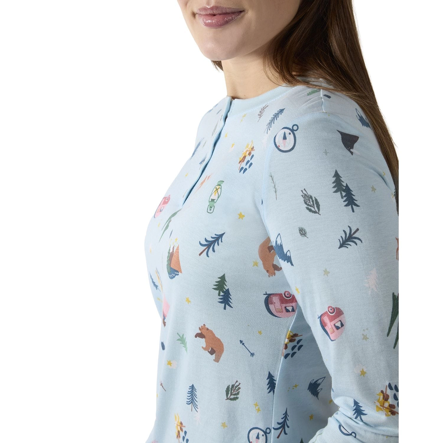 MeMoi Women's Bear and Campfire Fun Two-Piece PJ Set a Bag