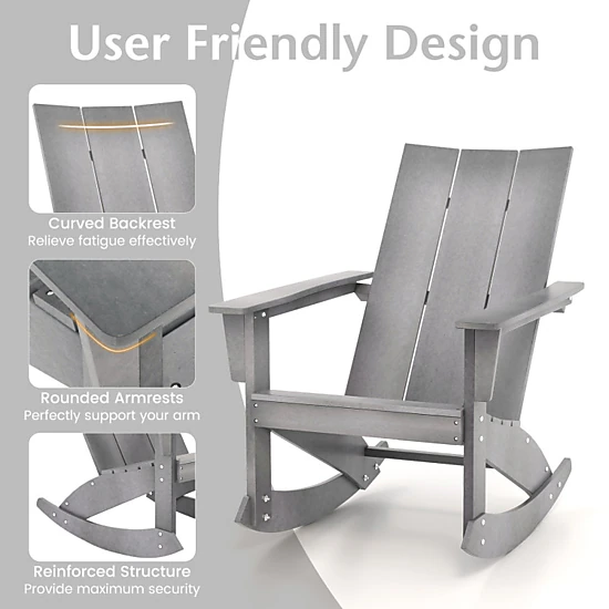 Hivvago Rocking Adirondack Chair with Ergonomic Curved Back for Patio or Balcony