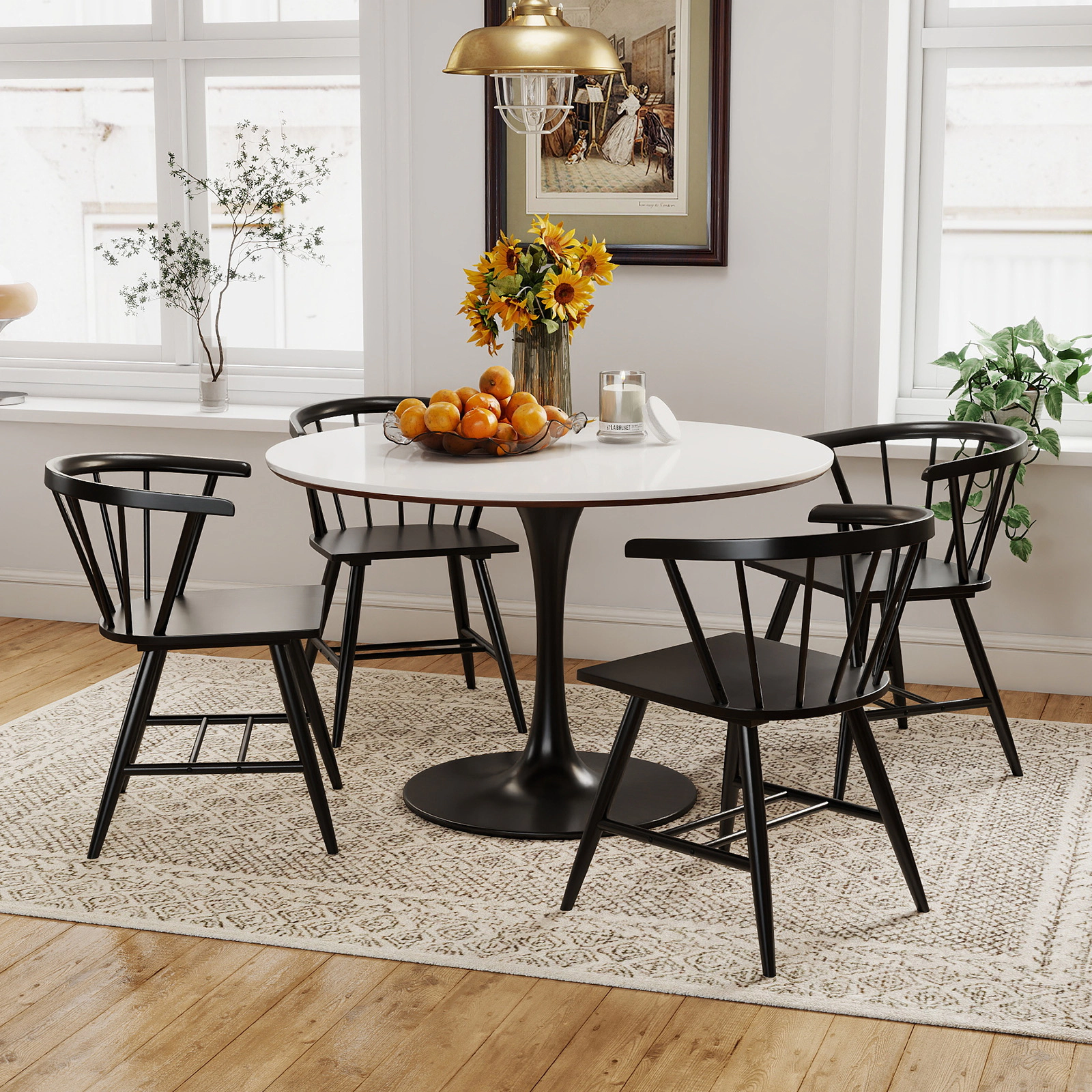 LJG Windsor Dining Chair Set of 2 Mid-Century Modern Black Kitchen Chairs