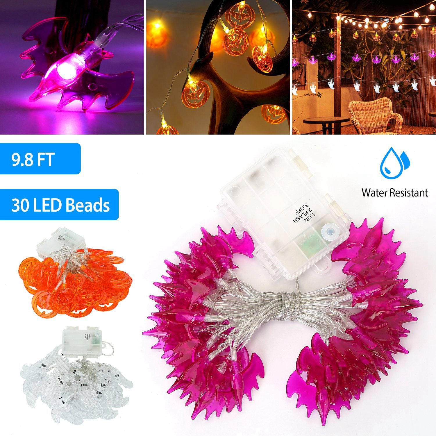 GBruno LED Ghost String Lights 30-Bulb 9.8ft