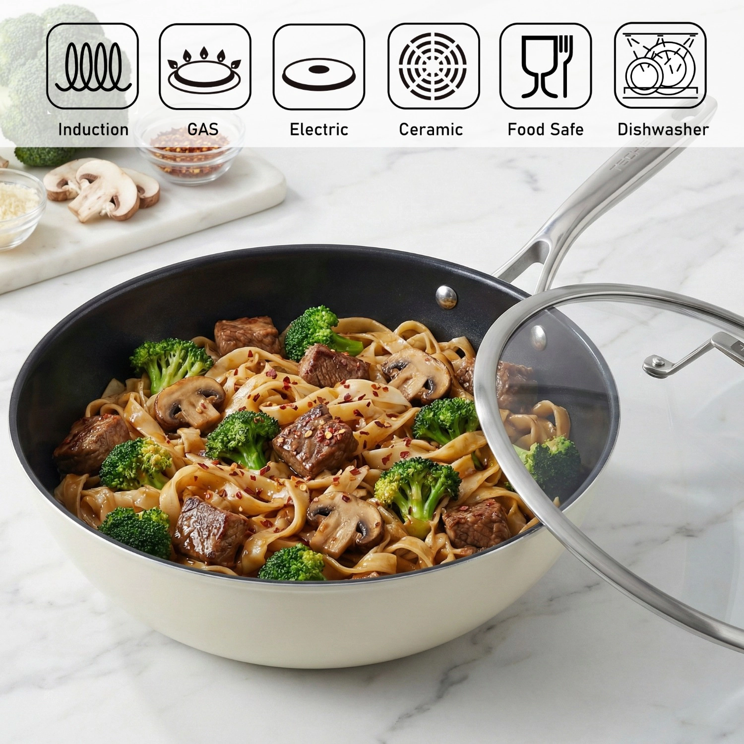TECHEF - ValenCera - 12 Inch Wok/Stir-Fry Pan with Cover
