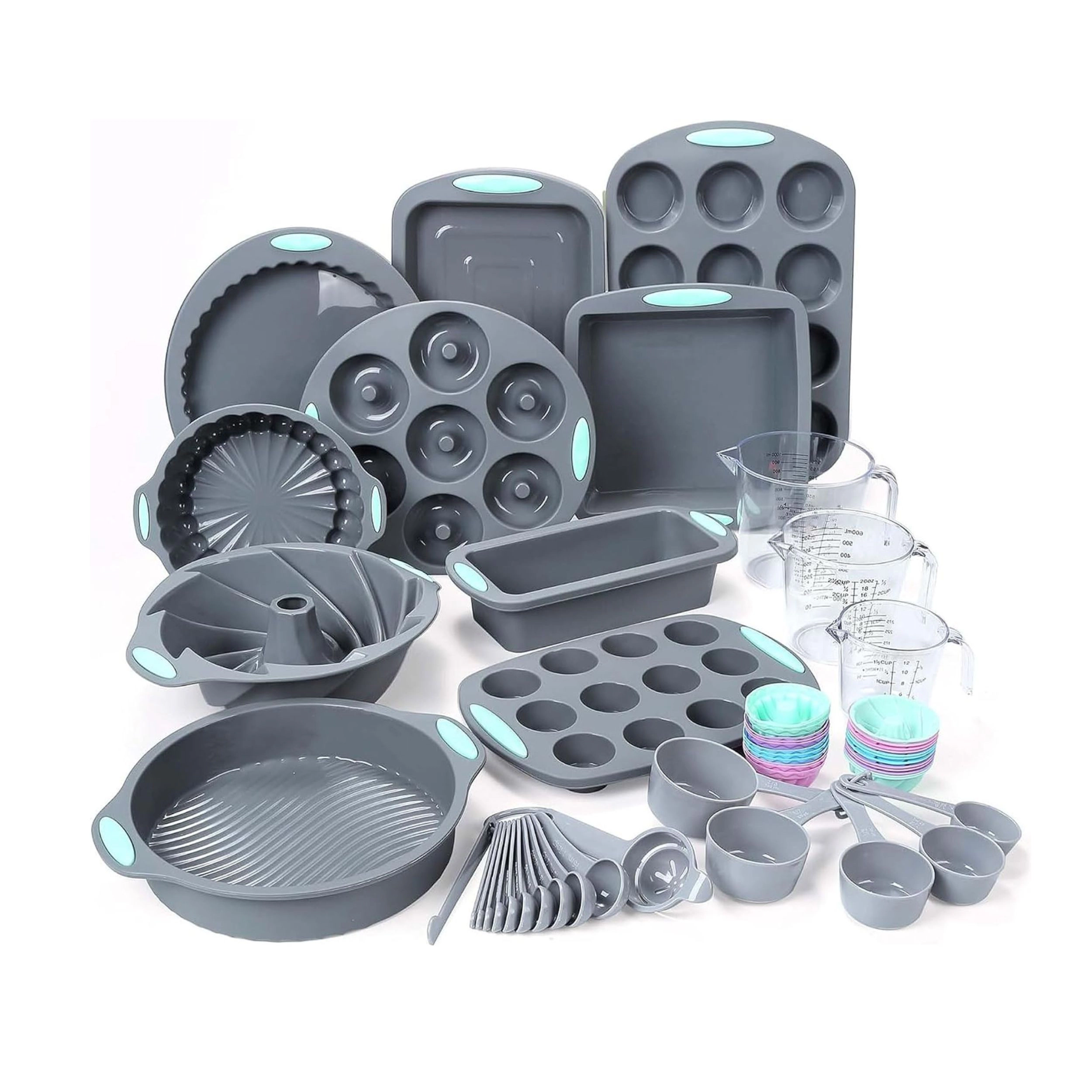 Stock Preferred Pack of 58 Gray Silicone Baking Pan Mold and Measuring Set