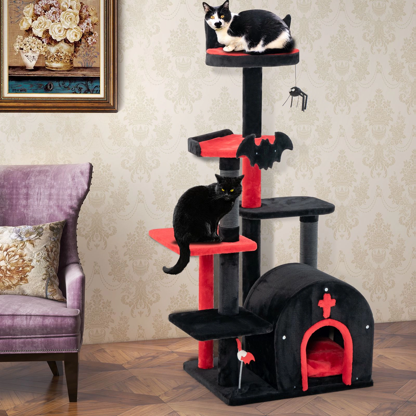 SlickBlue Gothic Cat Tower with Bed, Condo and Platforms