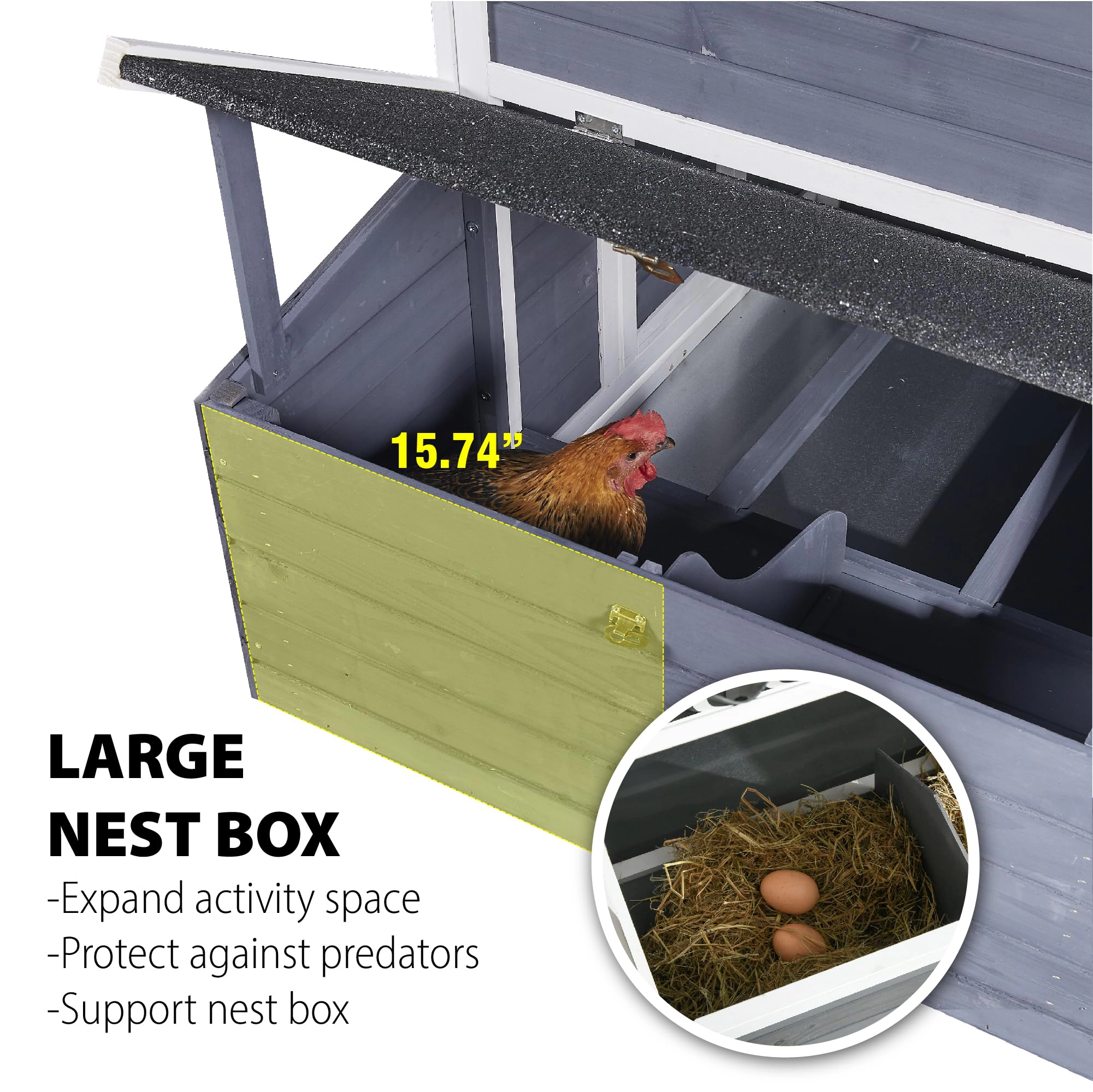 143x87.63x86.36cm Wooden 563 Chicken Coop, Outdoor Poultry Rabbit Cage with Complete Hardware, Gray