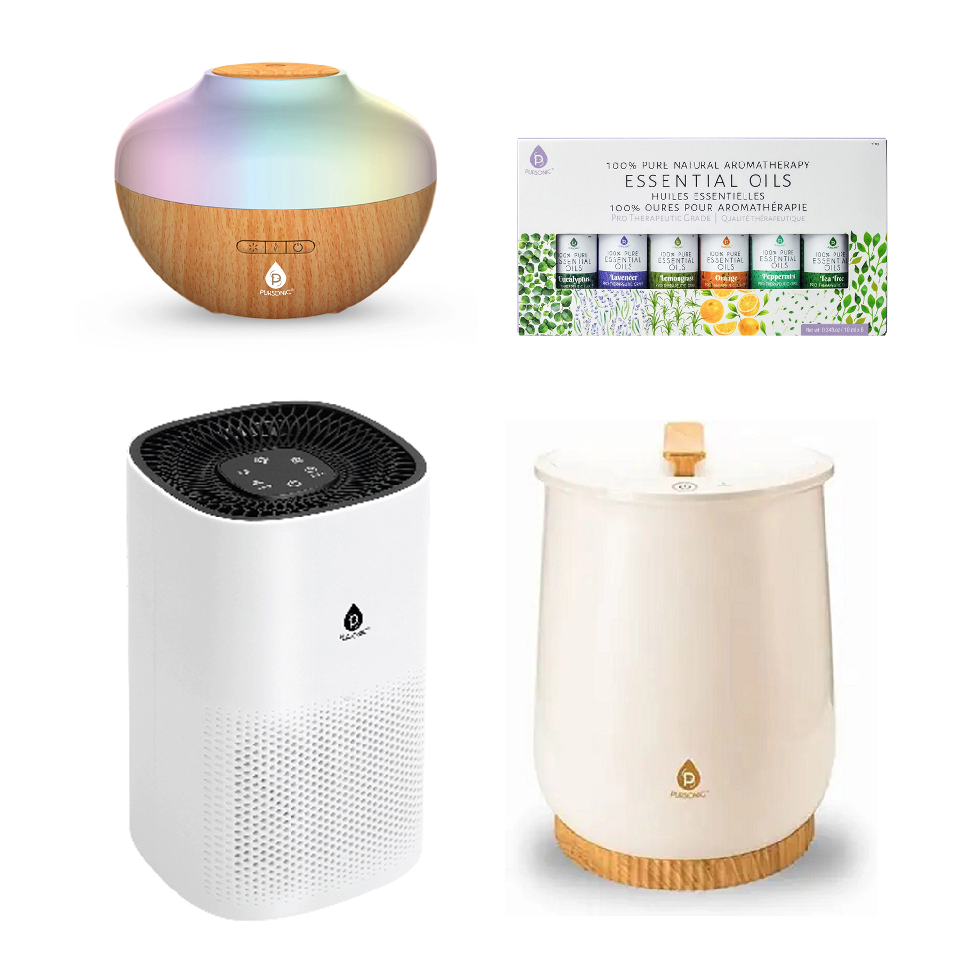 Pursonic Unisex Home Wellness Collection: Towel Warmer, True HEPA Air Purifier, Ultrasonic Diffuser & Essential Oils Set