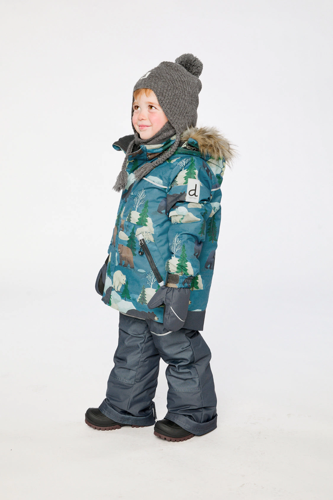 Deux par Boys Bear Print Two Piece Discover Snowsuit with Hooded Jacket and Snow Pants