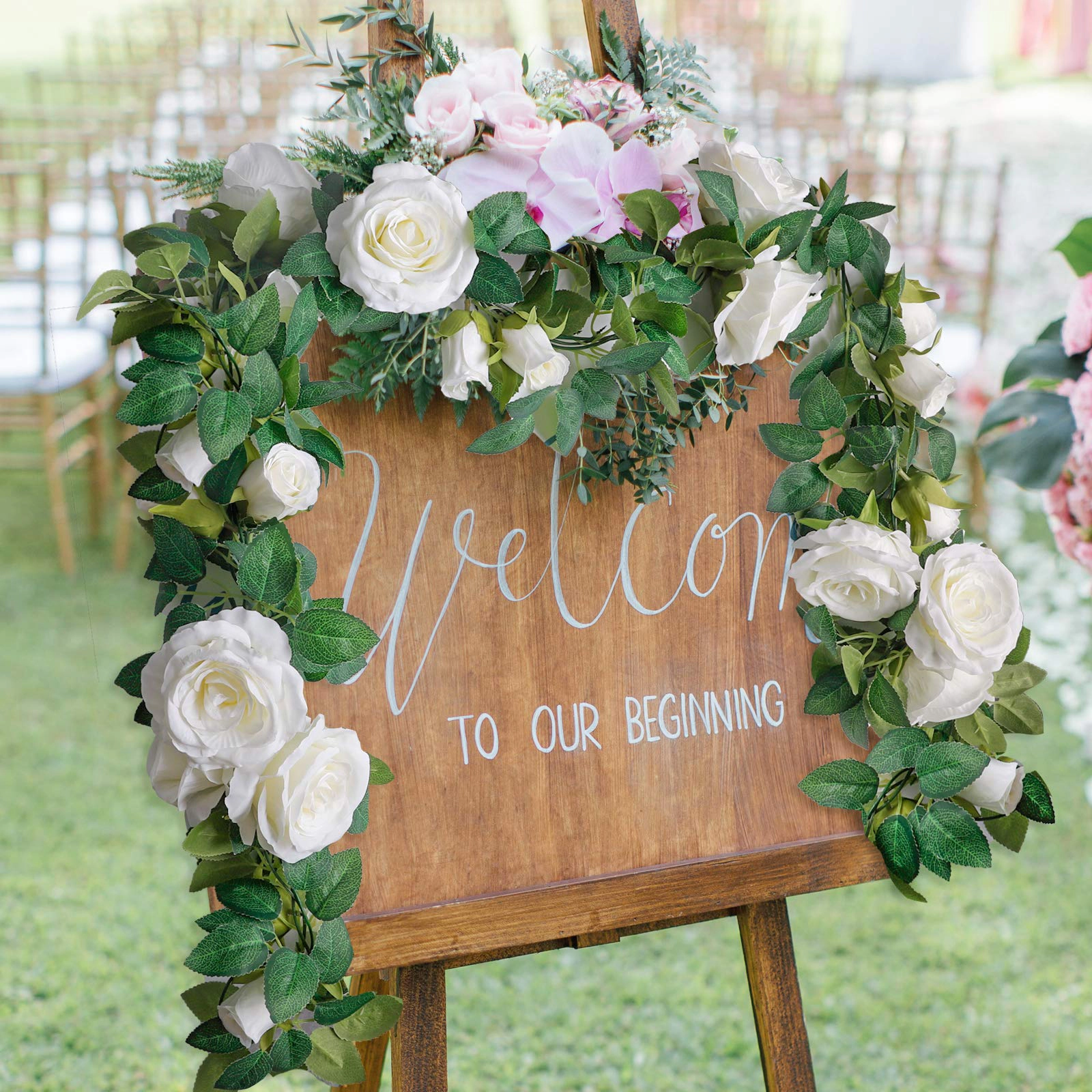 PUPWE Artificial Rose Vine Garland Wedding Decor