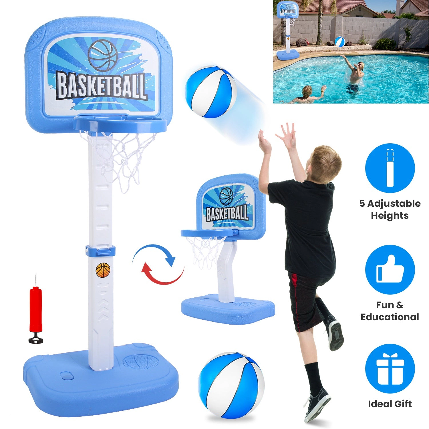 GBruno 2-in-1 Adjustable Poolside Basketball Set