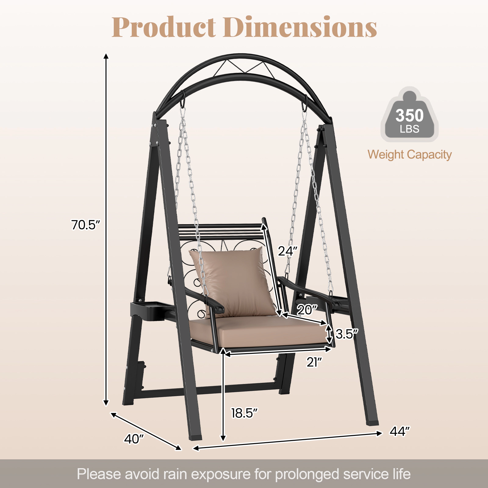 LJG Outdoor Porch Swing with Removable Cushions and Side Tables for Garden Balcony
