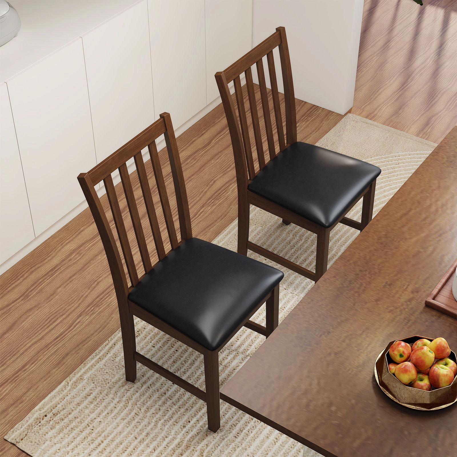 SlickBlue Wooden Dining Chairs, Curved Backrest, Padded Leather Seat, 2 Pack