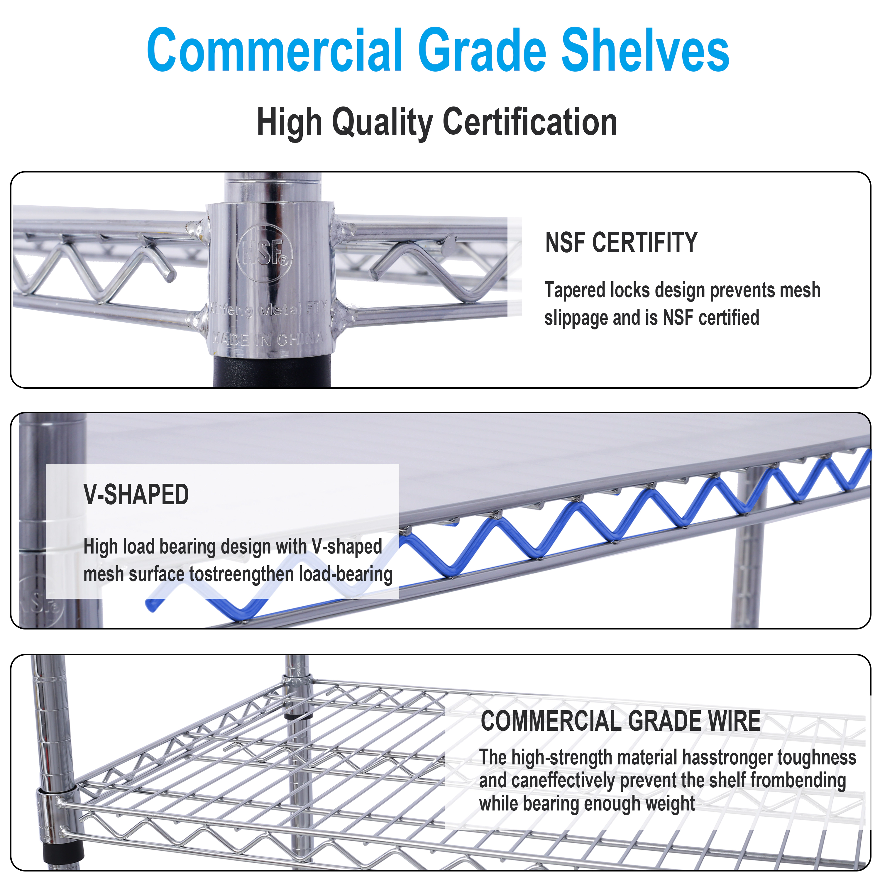 Flynama 6 Tier NSF Wire Shelving 6000 LBS with Wheels Liners 82 in H x 48 in L x 18 in D Chrome