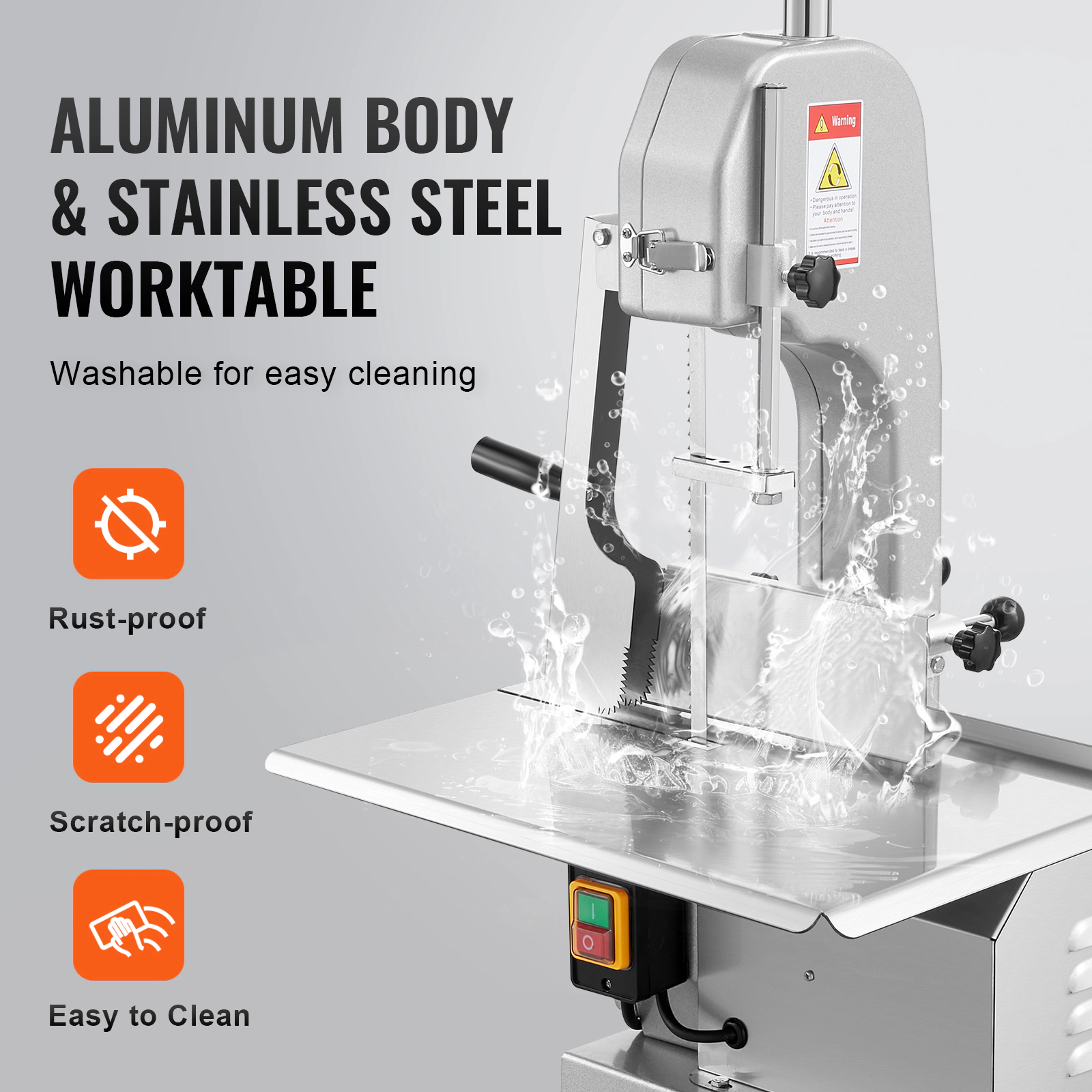 HONGGE Commercial Electric Meat Bandsaw, Stainless Steel Countertop Sawing Machine, Max Cutting Thickness