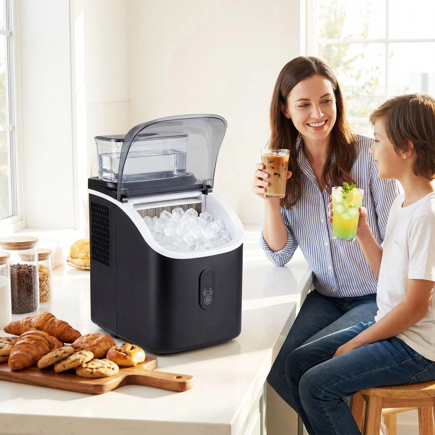 SlickBlue Black Countertop Cube Ice Maker, 34 Lbs Daily