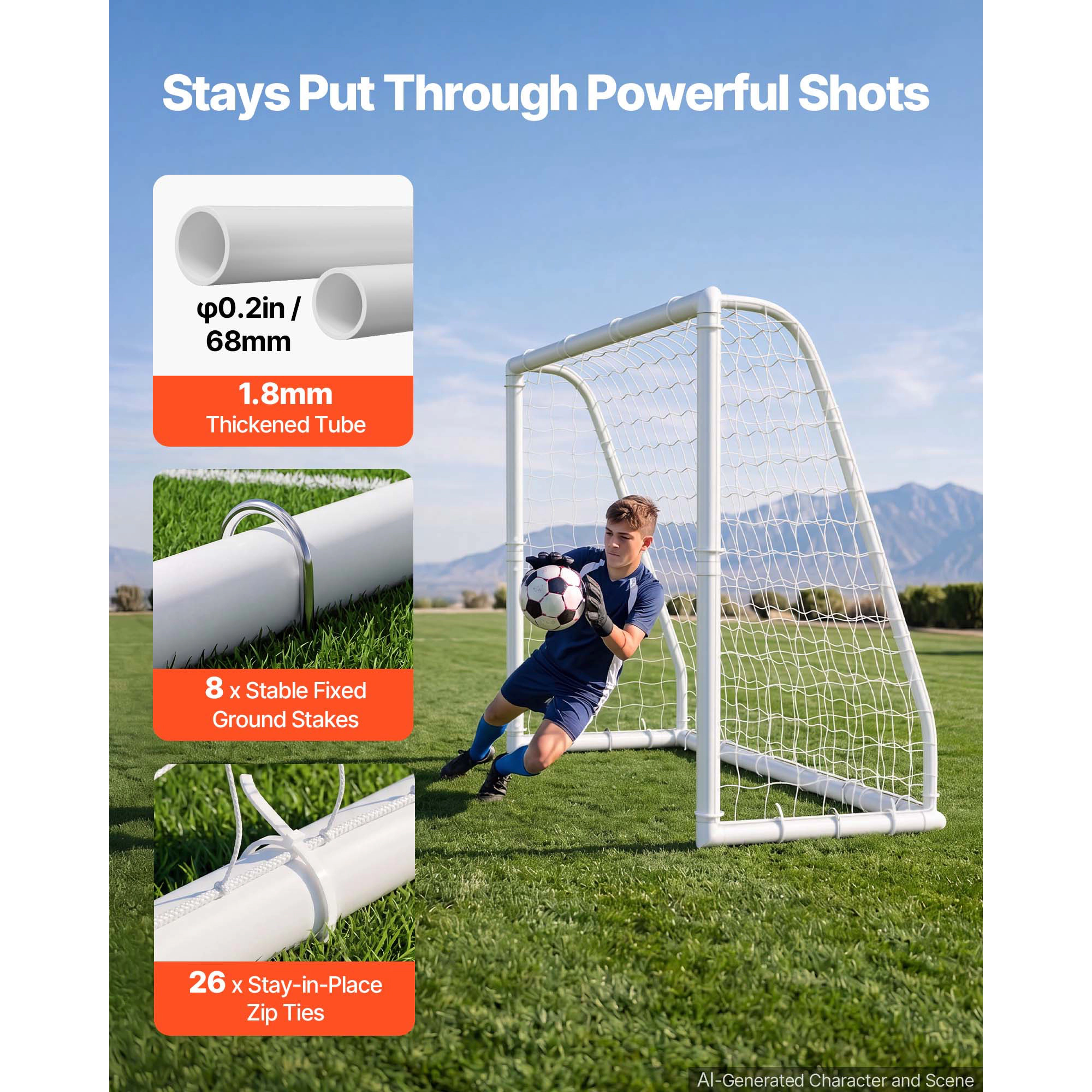 HONGGE Soccer Goal PVC Soccer Goal for Backyard with PE Net, Portable Weatherproof Set, with High-Strength PE Net
