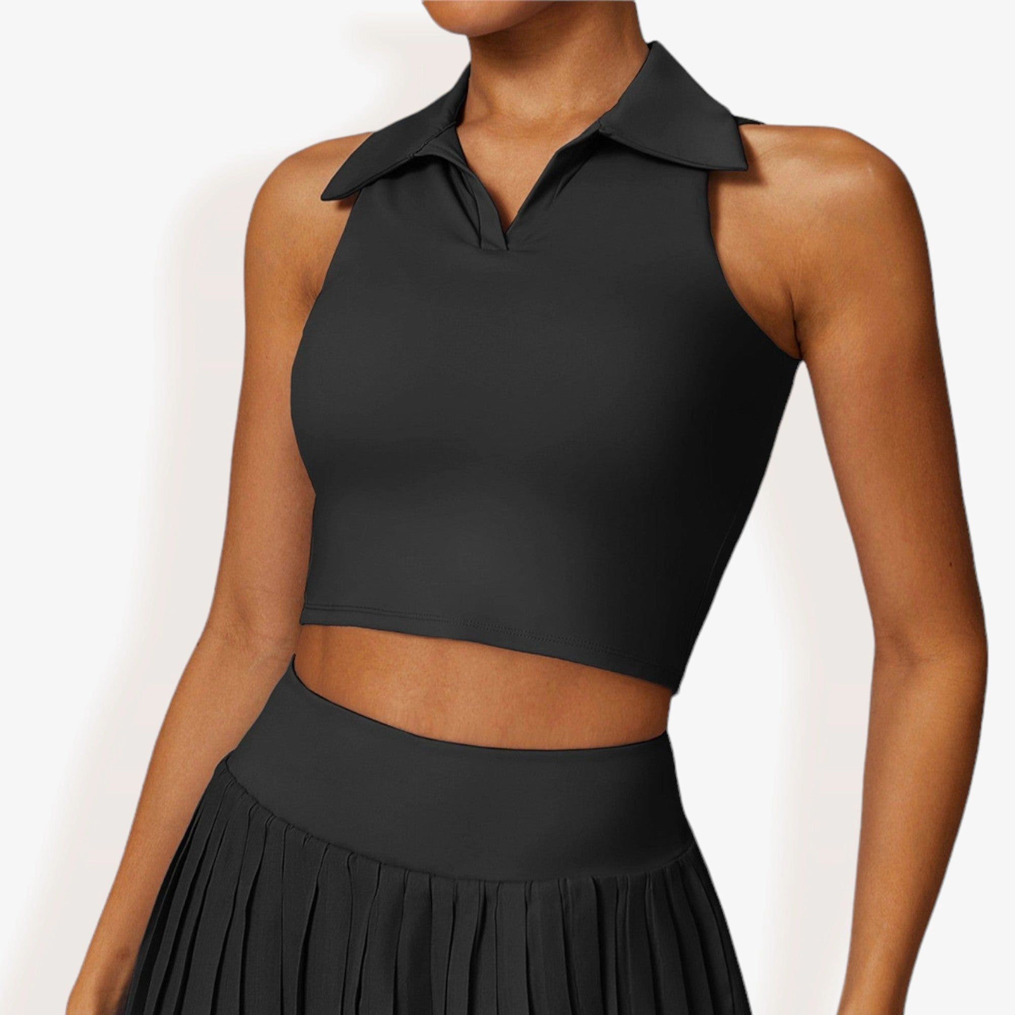 Anna-Kaci Women's Sleeveless Polo Crop Top with Collared Neckline and Stretch Fabric