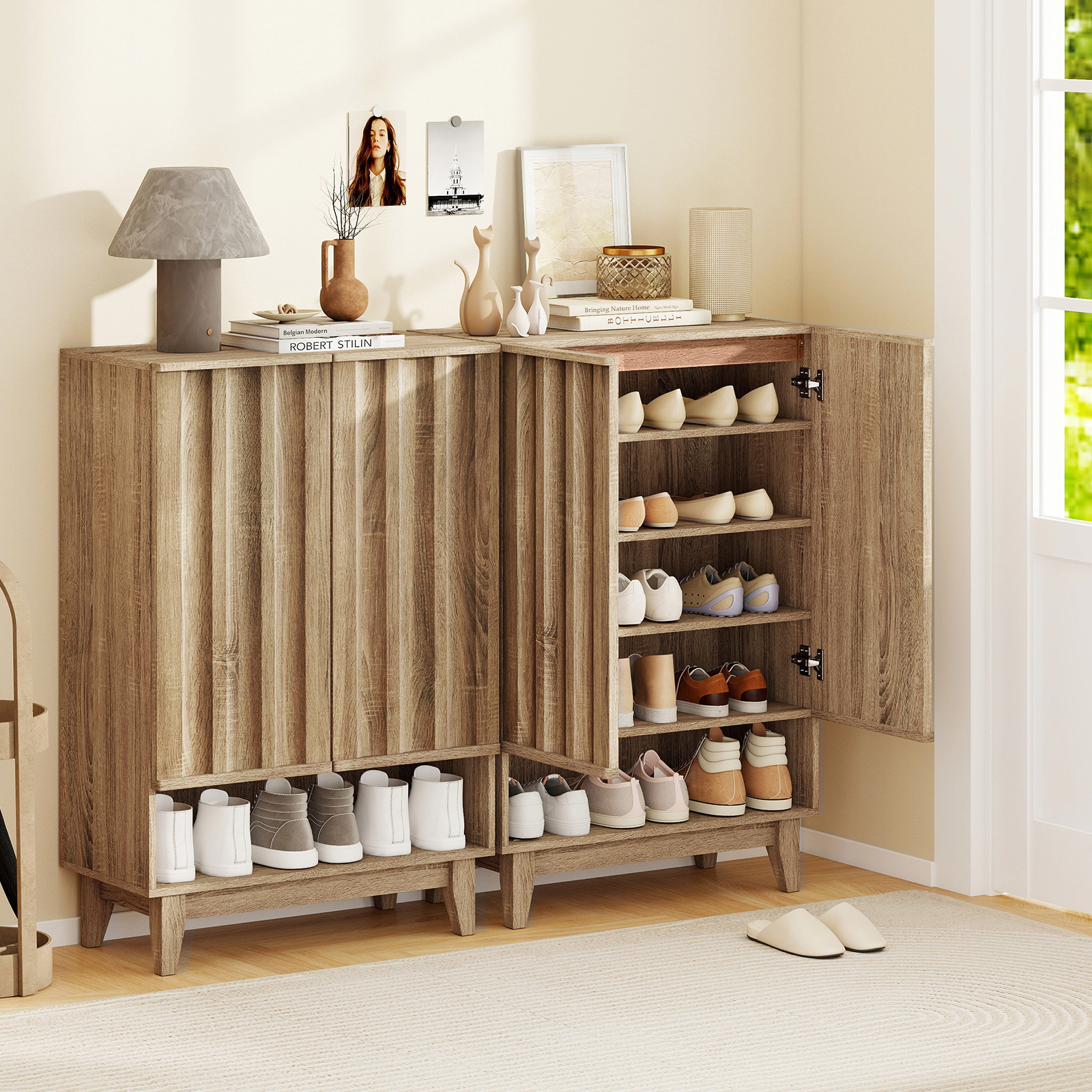 SlickBlue 6-Tier Shoe Storage Cabinet with Fluted Doors and Shelves