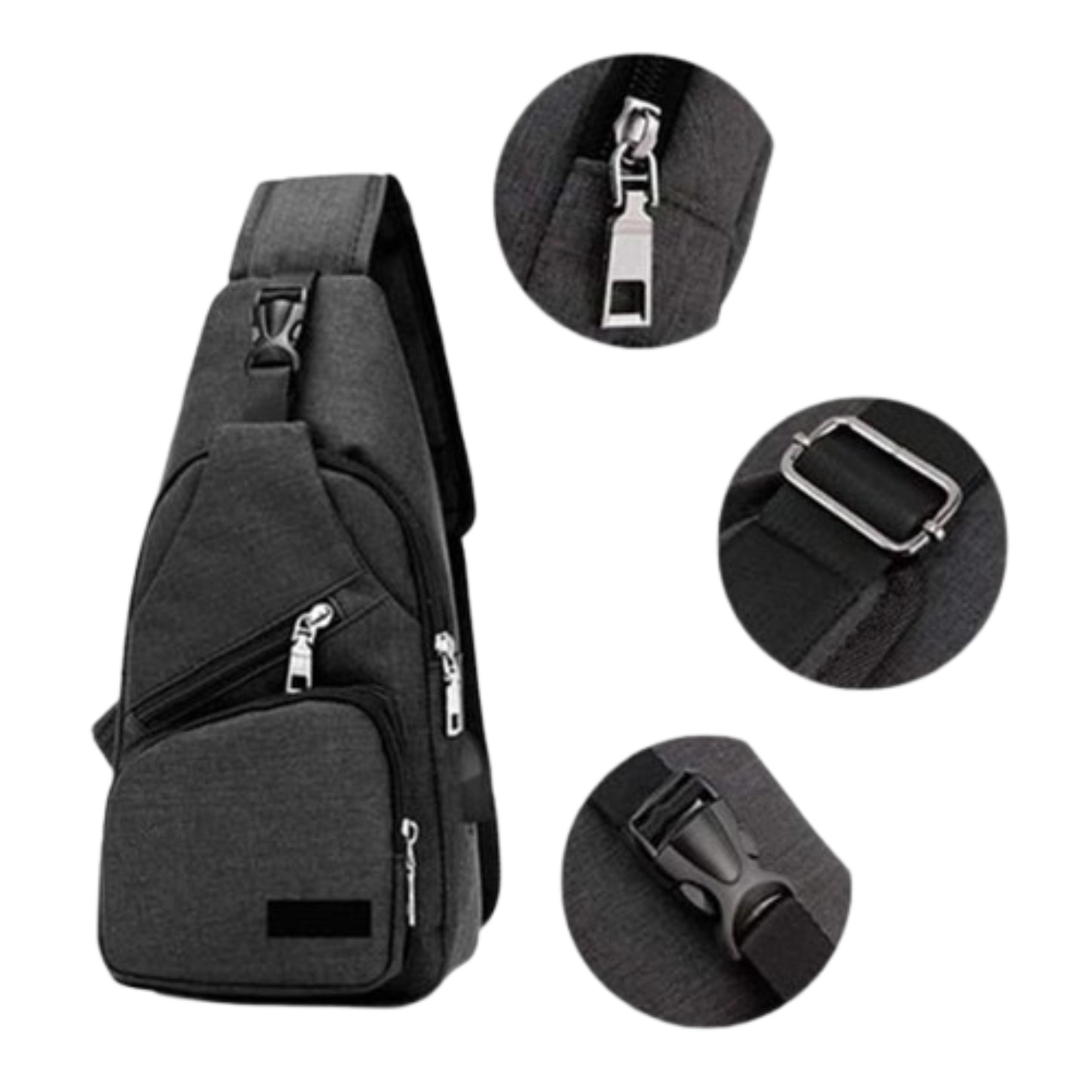 Home Collection Men’s Sling Chest Backpack with USB Charging Port