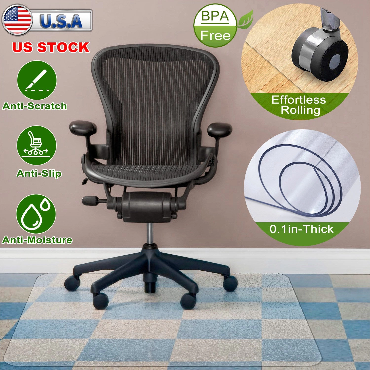 GBruno Clear PVC Chair Mat For Hard Floors