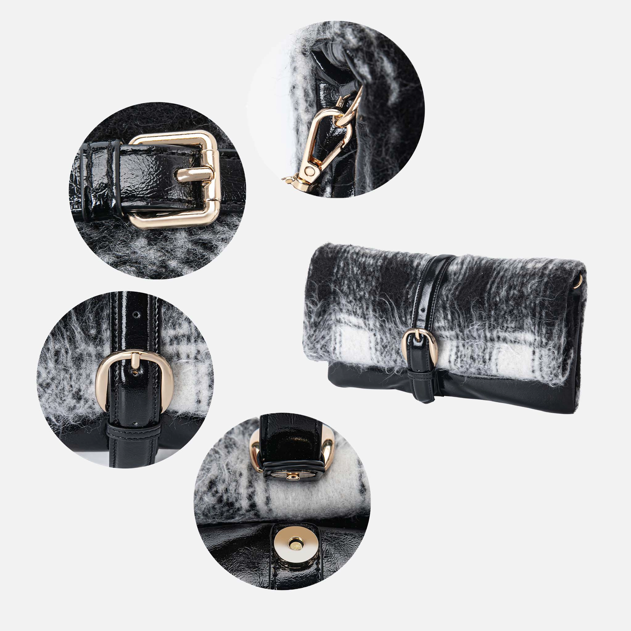 Mia K Collection Koumei Shearling-Trim Vegan Leather Bag