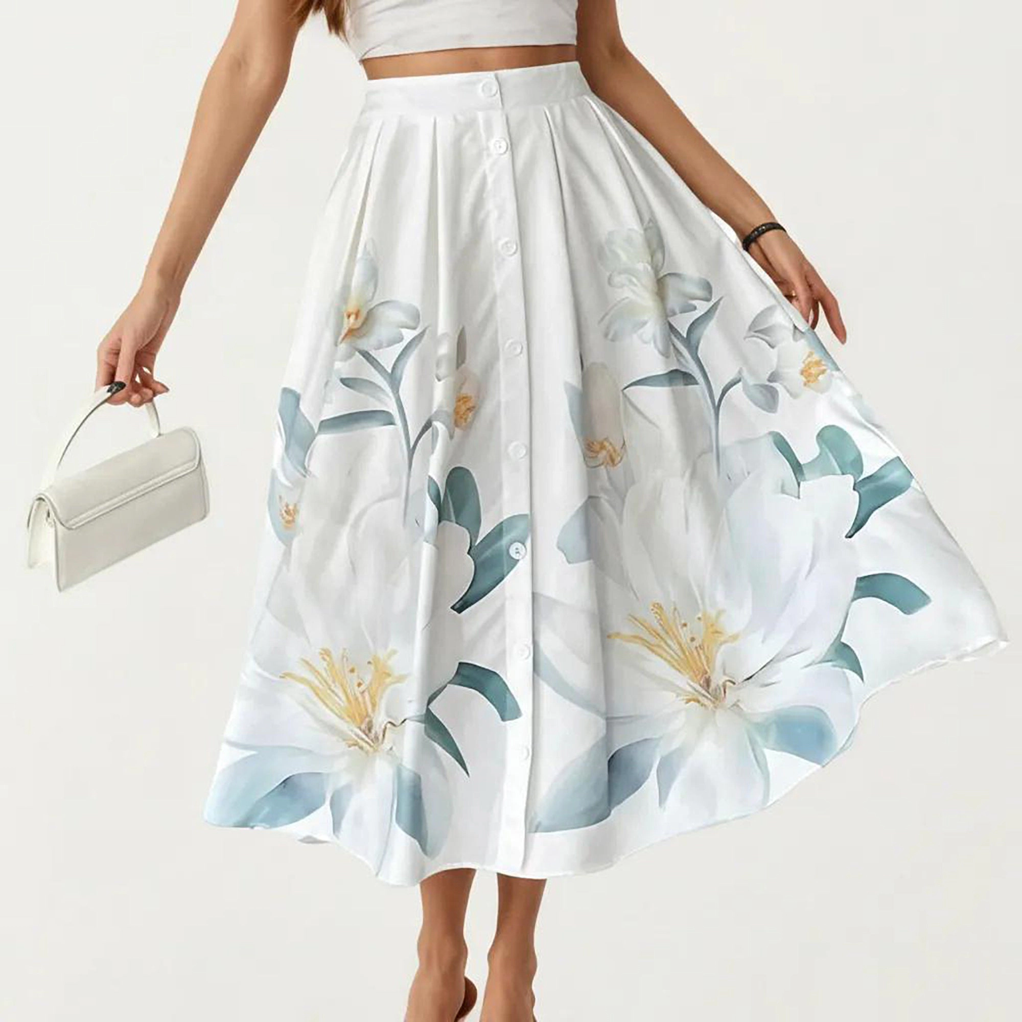 Anna-Kaci Womens High Waist Button-Front A-Line Midi Skirt