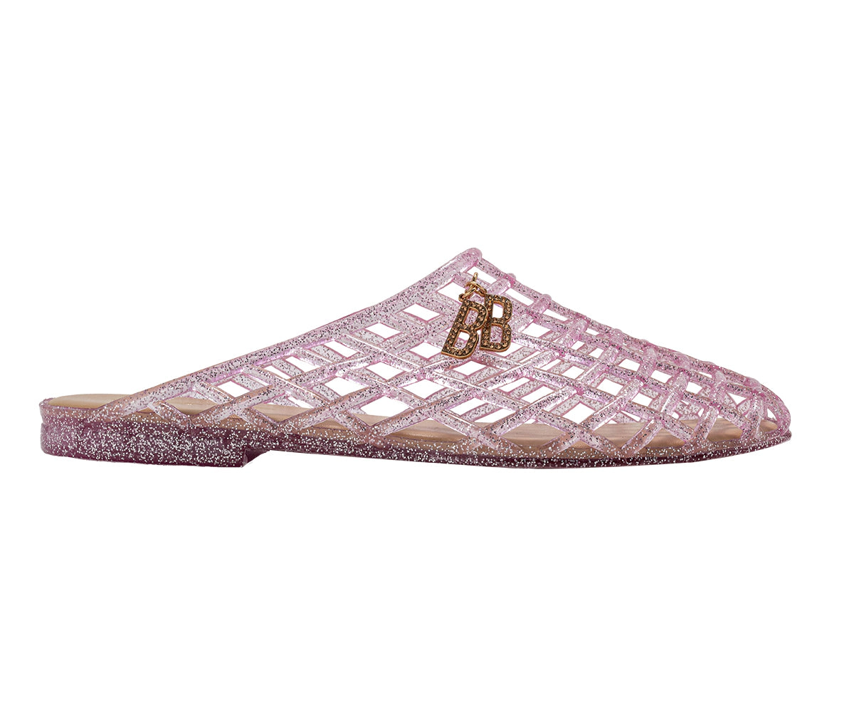 bebe Women's Jelly Mule Flats with Dangling Charms Slip On Shoes