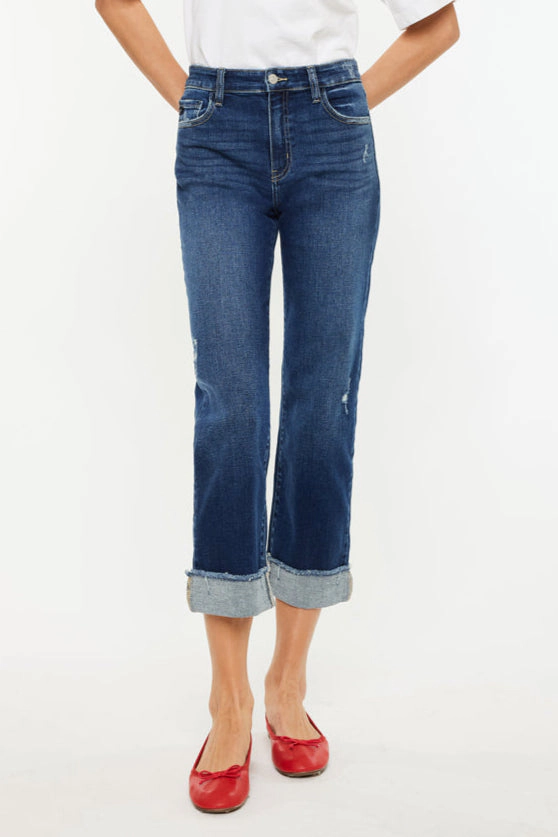 KanCan Women's Essentials High Rise Cropped Straight Leg Jeans Irma