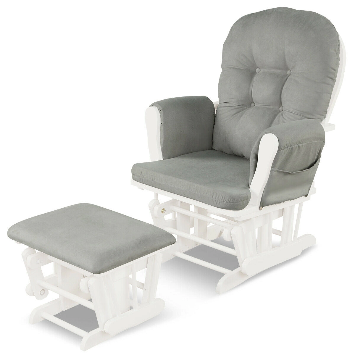 SUGIFT Padded Armrests and Detachable Cushions Wood Glider and Ottoman Set