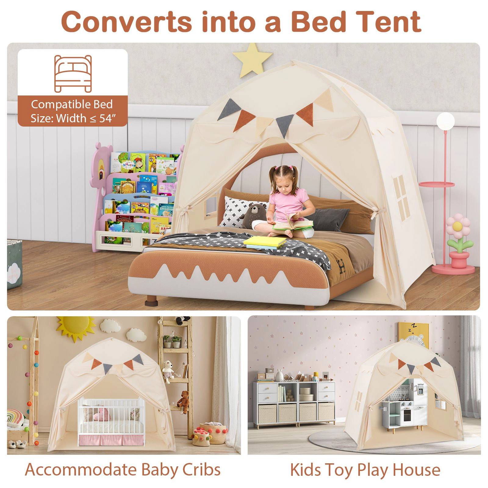 SlickBlue Indoor Kids Playhouse Tent with Windows, Curtains & Spacious Design