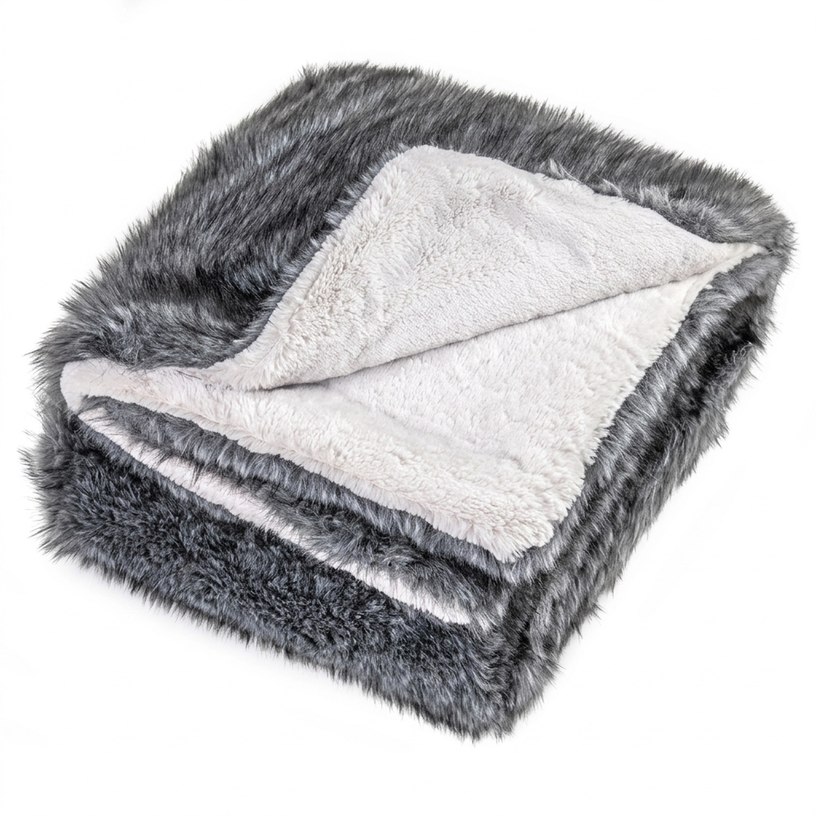 SUGIFT Twin Size 740GSM Faux Wolf Fur Double Sided Fleece Lined Plush Throw Blanket 60-in x 80-in 8-lb Net Weight Gray