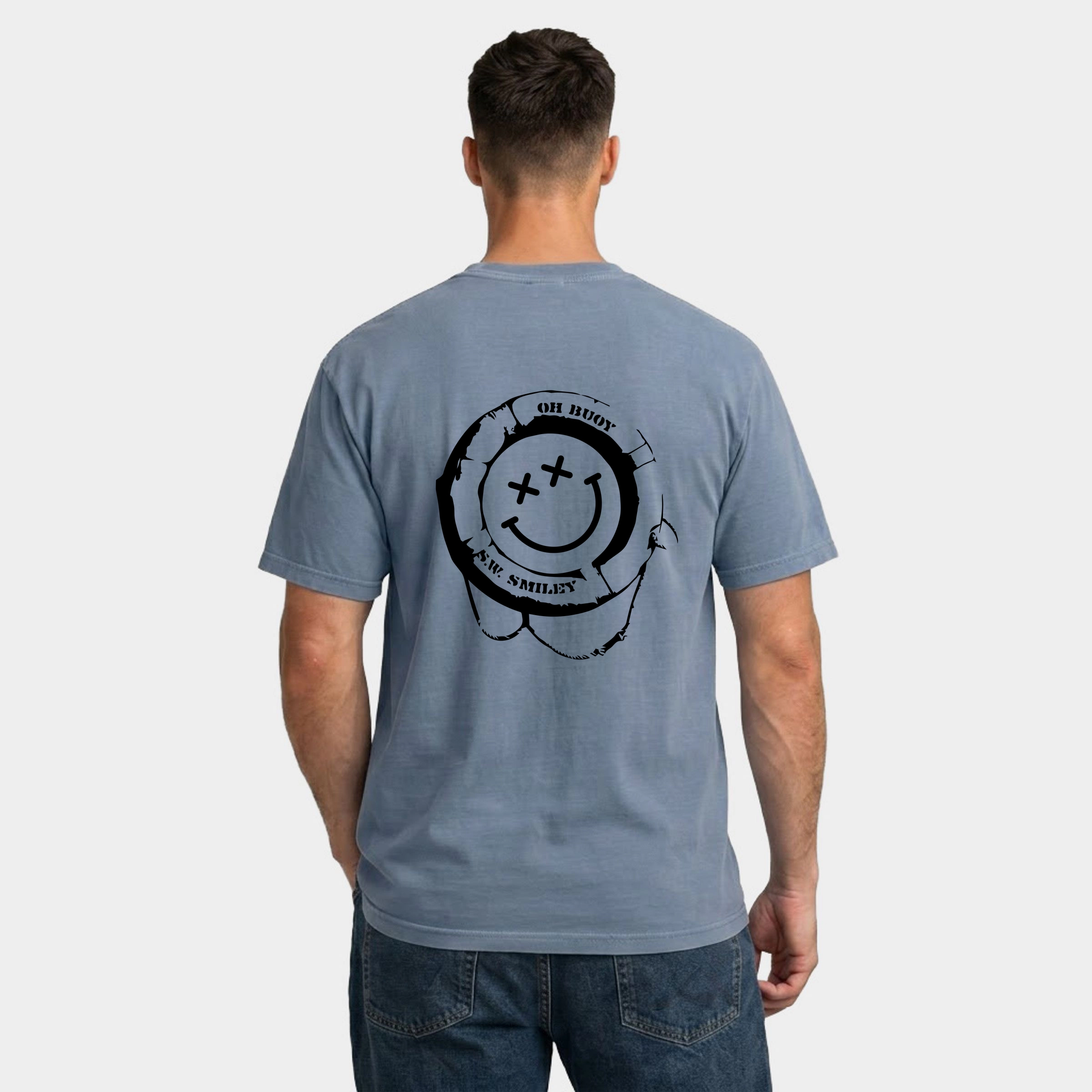 Simply Sage Market - Men's Garment Dyed Graphic T-Shirt S.W.Smiley Oh Buoy