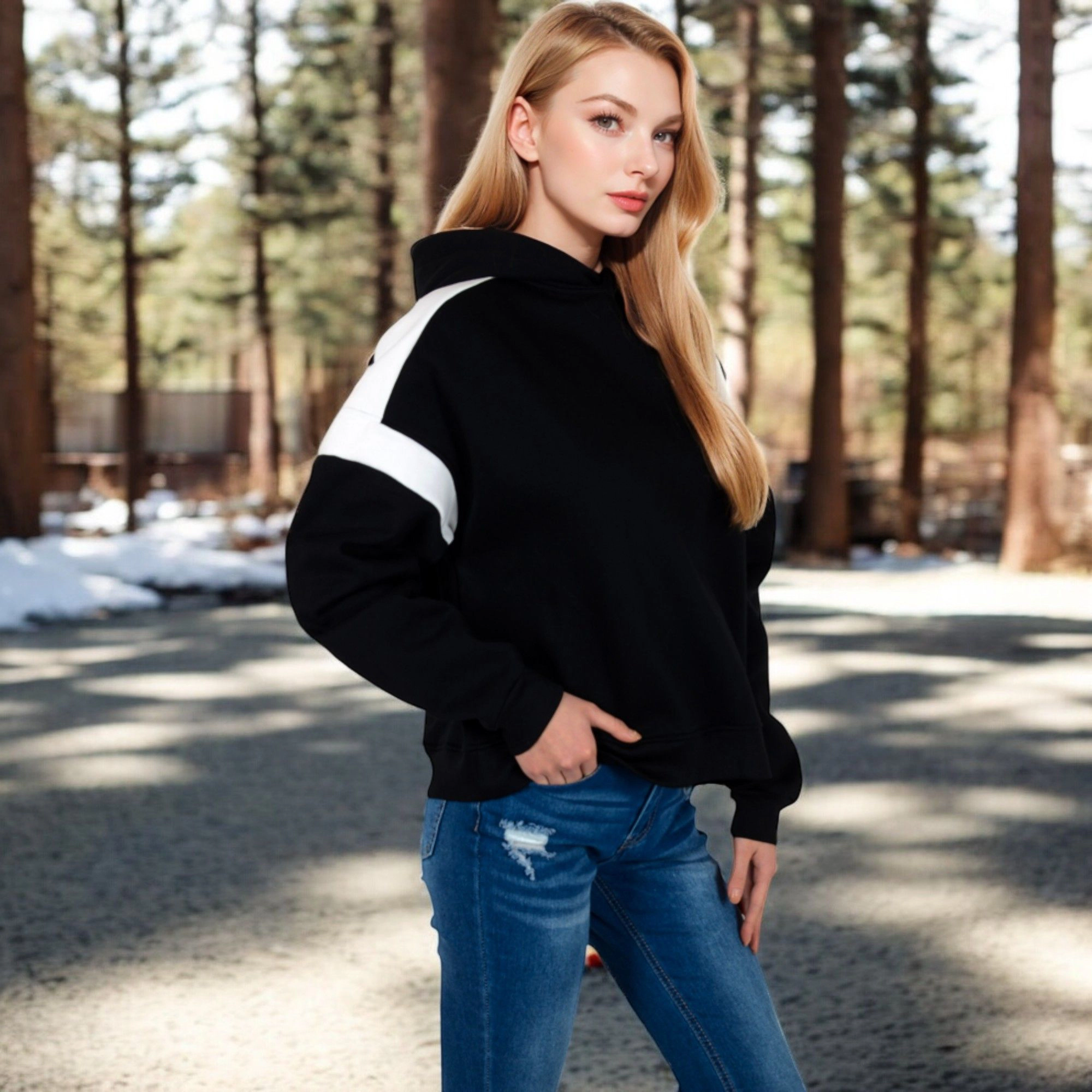 Anna-Kaci Women's Oversized Hoodie with Contrast Shoulder Stripes