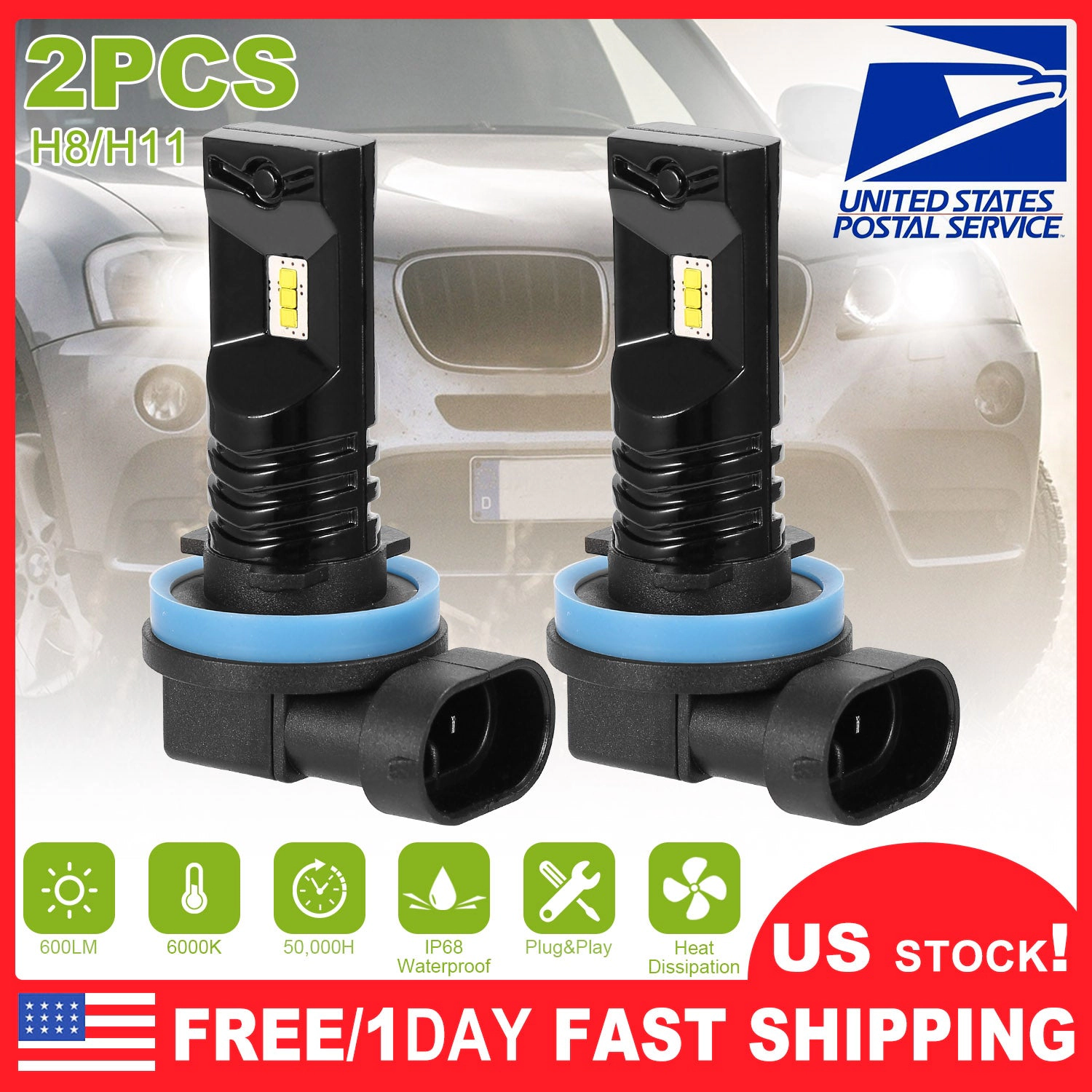 GBruno H8/H9/H11 LED Fog Light Bulbs 2-Pack