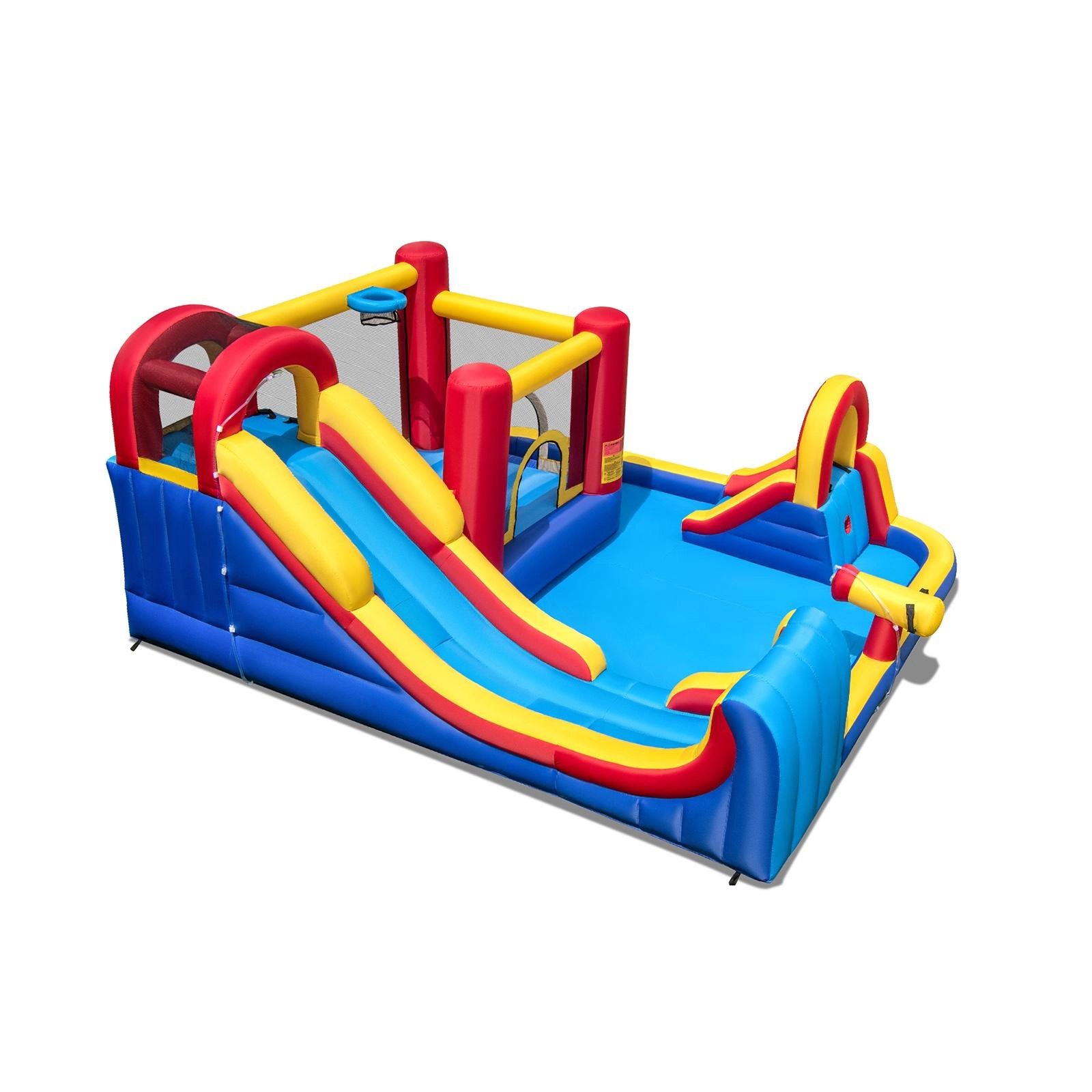 SUGIFT Dual Slides Surfing Run-Out and 680W Blower 7-in-1 Kids Inflatable Bounce House