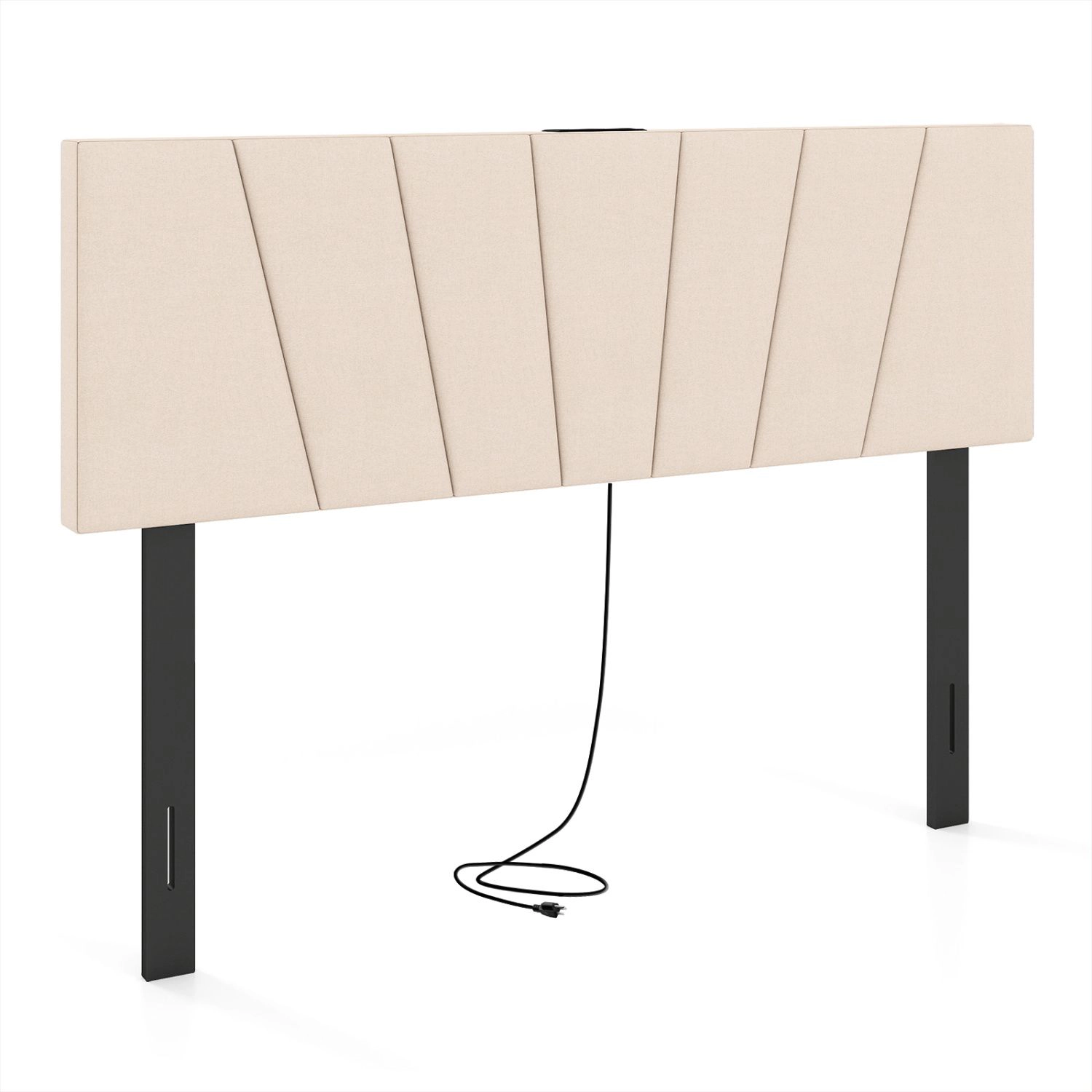 SlickBlue Unisex Geometric Upholstered Headboard with Charging Station