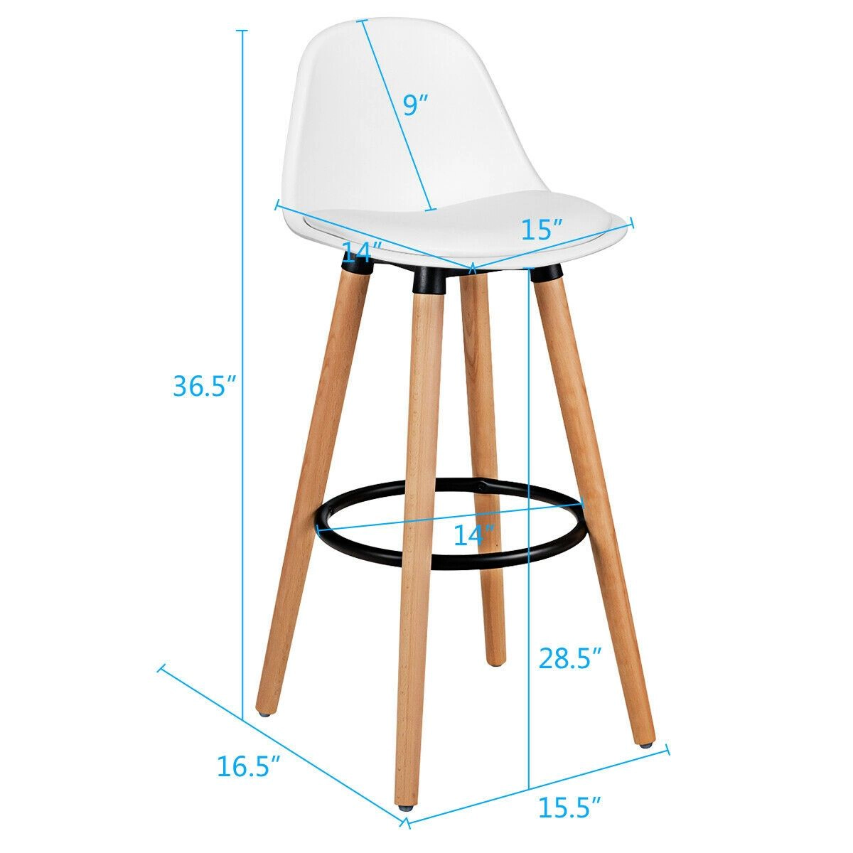 SlickBlue Modern Bar Stools Set of 2 with Backrest and Footrest