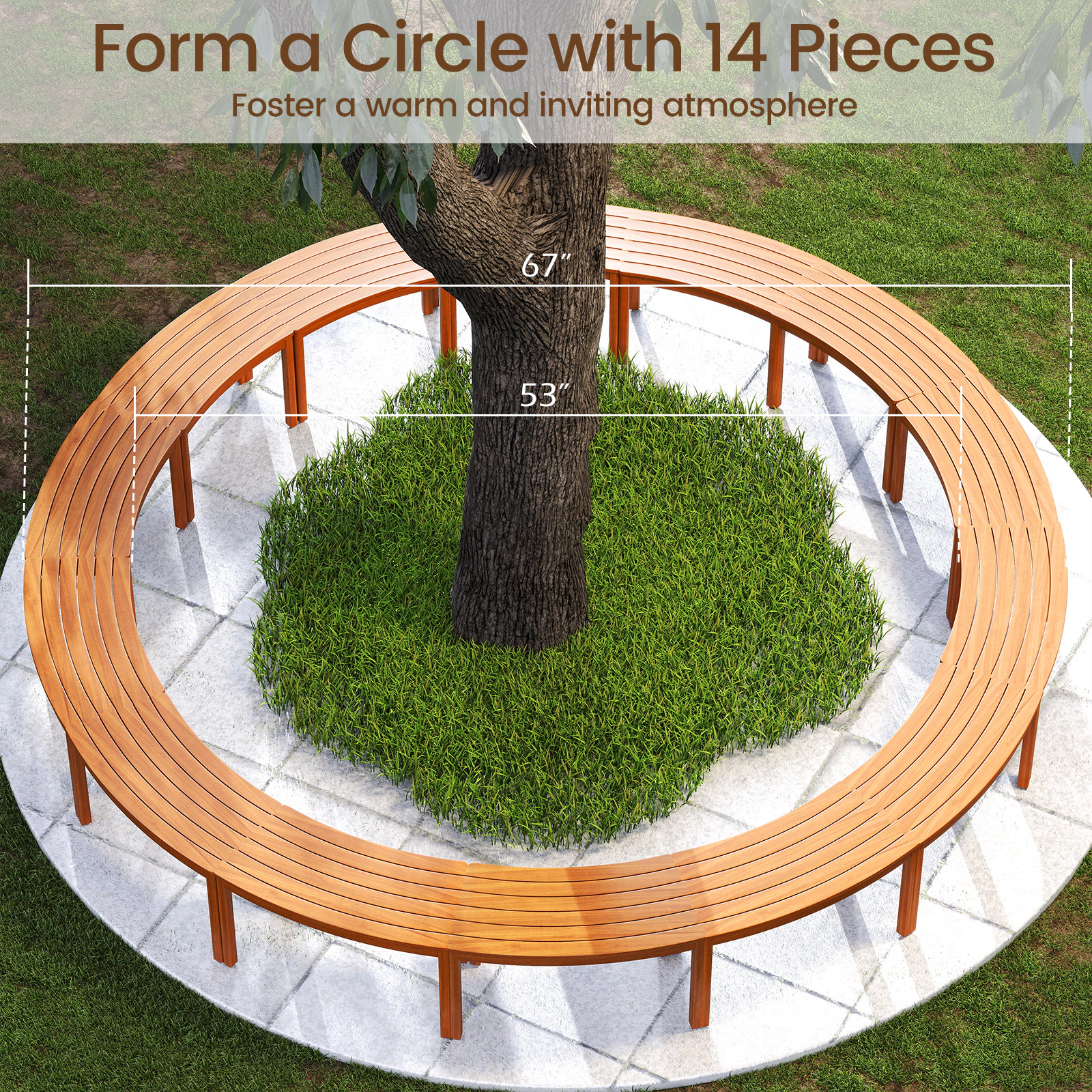 SUGIFT 3-Piece Curved Acacia Wood Fire Pit Bench Set, Backless, Natural Finish, 400-Lb Capacity