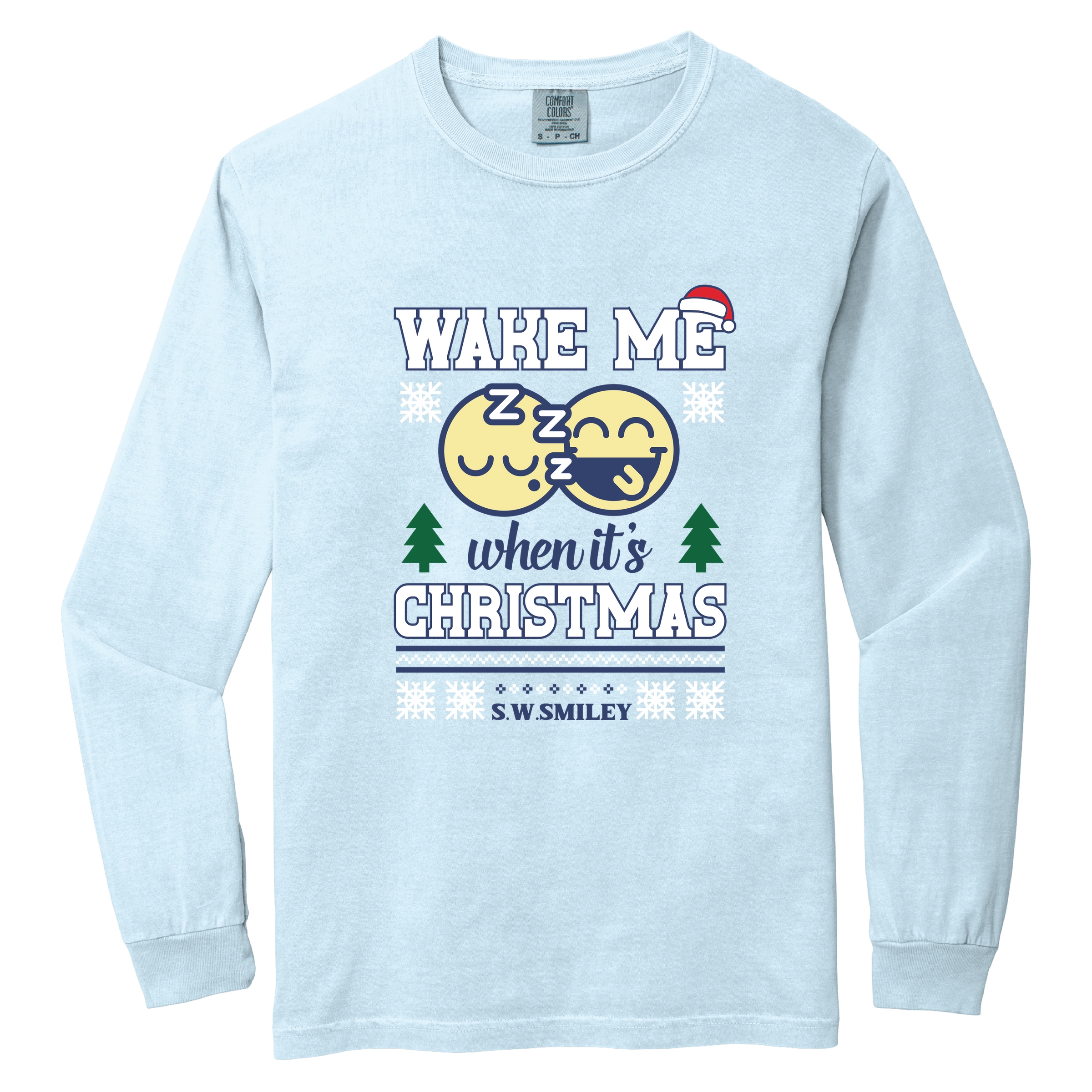 Simply Sage Market - Women's Garment Dyed Long Sleeve Graphic T-Shirt S.W.Smiley Wake Me When It's Christmas
