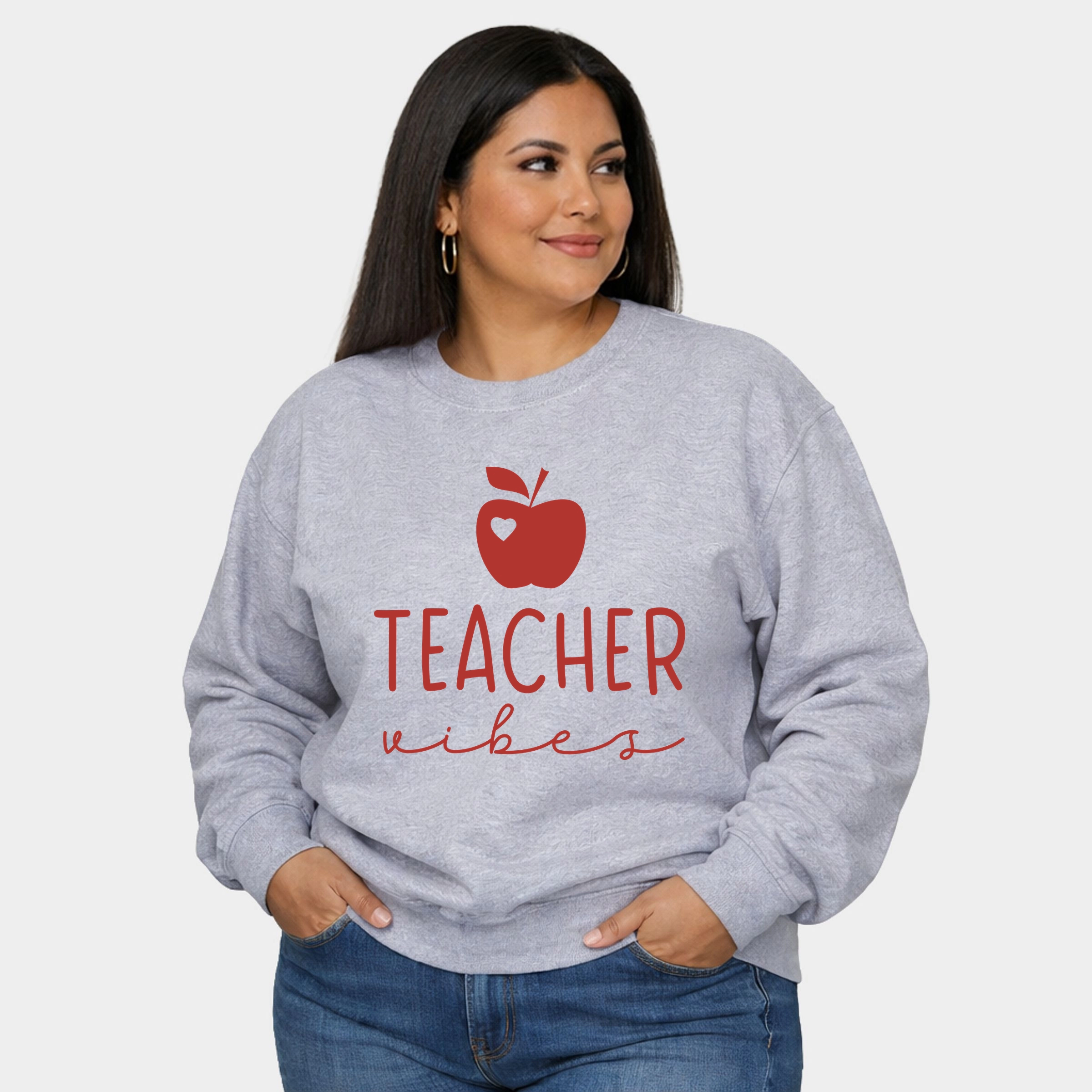 Simply Sage Market - Teacher Vibes Cursive Apple  Women's Plus Sized Graphic Sweatshirt