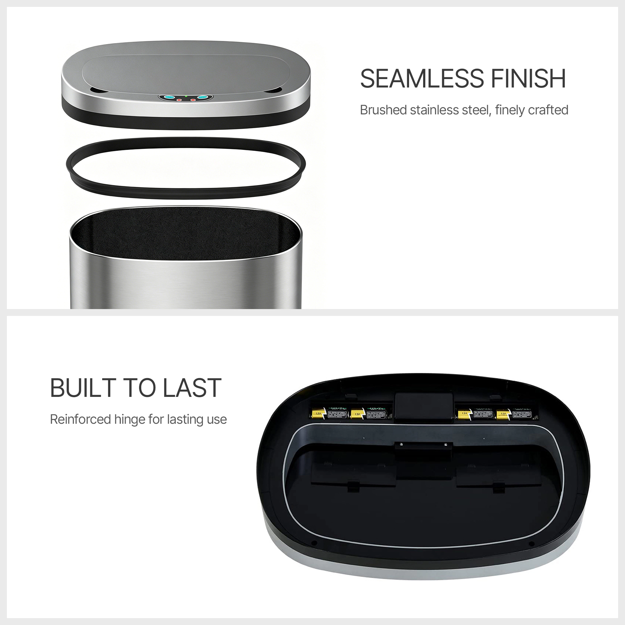 Innovaze 15 Gal./60 Liter Stainless Steel Oval Motion Sensor Trash Can for Kitchen