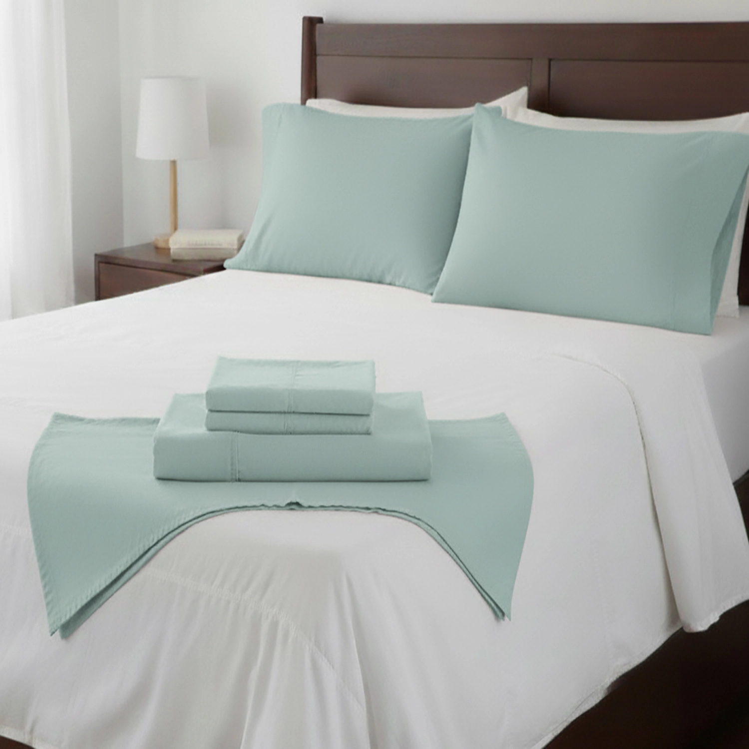 Castle Hill Premium Lightweight 330 Thread Count Cotton Sateen 4 Pieces Sheet Set King Ocean Blue