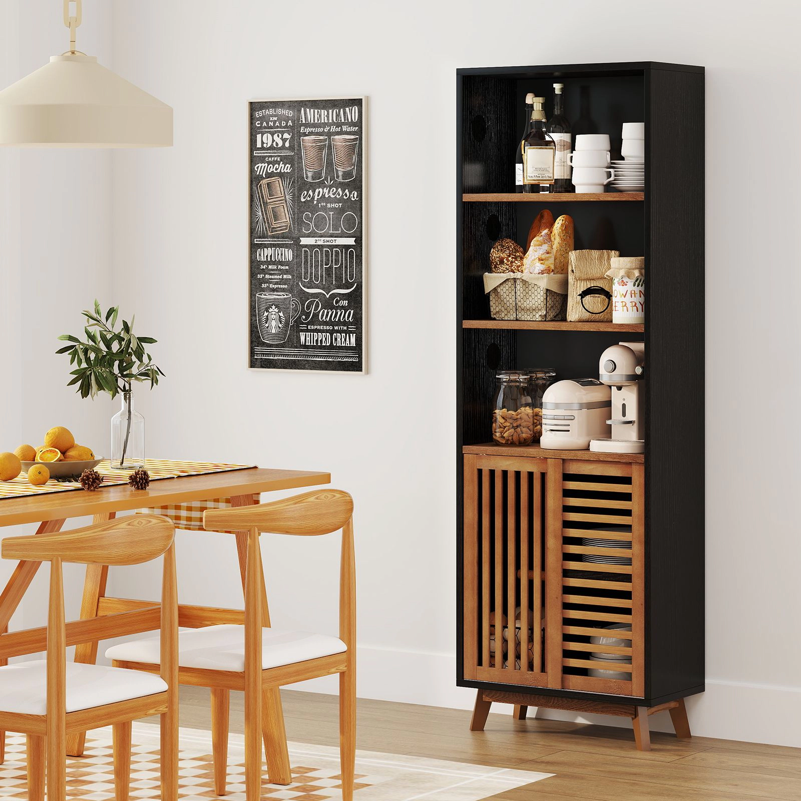 SlickBlue Modern Tall Bookshelf with Adjustable Shelves and Cabinet