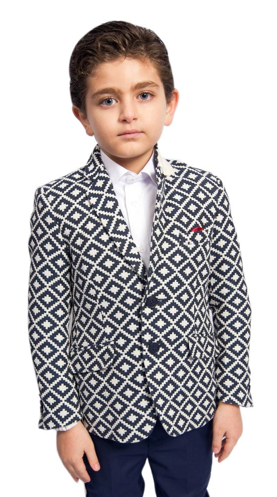 Elie Balleh Boys Slim Fit Stamp Boucle Blazer