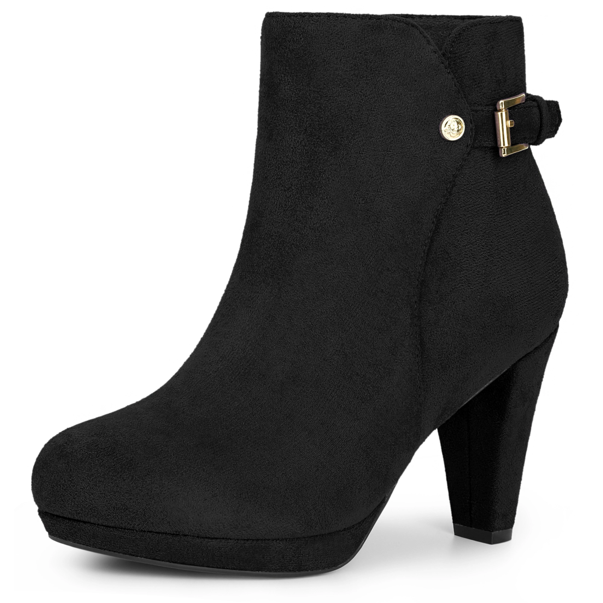 BLISSFUL STEP Women Chunky Heel Round Toe Low Platform Ankle Booties